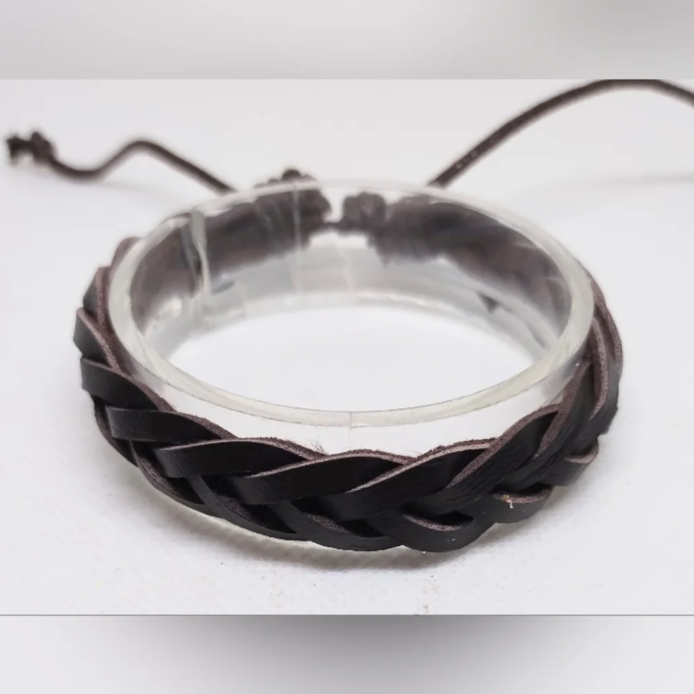 Men's Bracelet Leather‎ Braided Brown New f45